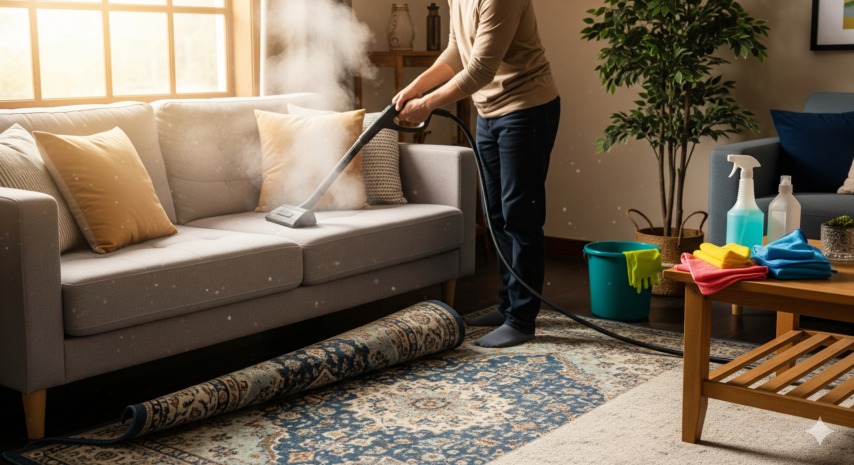 Sofa, carpet and mattress cleaning process infographic